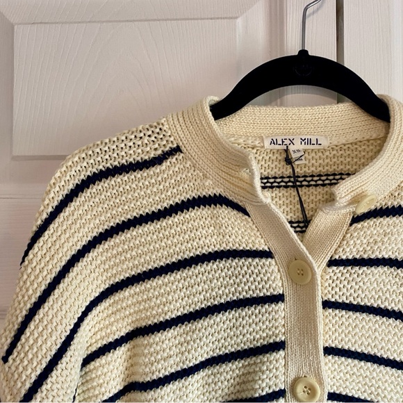 Alex Mill Nico Crewneck Cotton Cardigan Sweater Ivory Navy XS - Picture 5 of 11
